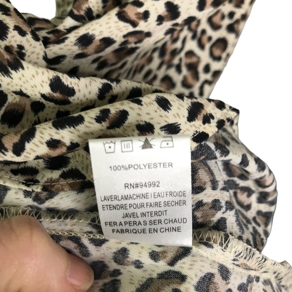 P.Luca Milano Women's Tunic Top Hi-Lo Puff Gathered Sleeves Brown Leopard L NWT - Picture 10 of 11